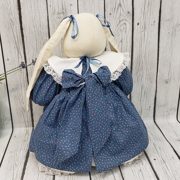 Large Sitting Vintage Handmade Plush Cloth Floppy Ears Bunny Girl Doll - Picture 2 of 14